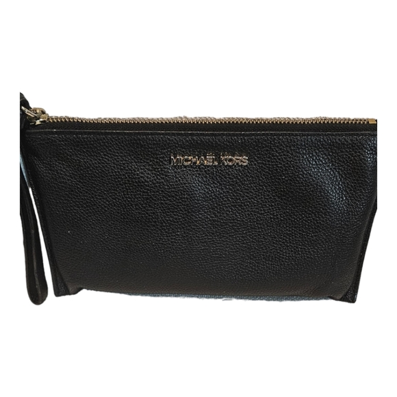 Michael Kors Ladies Black Leather Zip Top Closure Wristlet - Picture 6 of 13